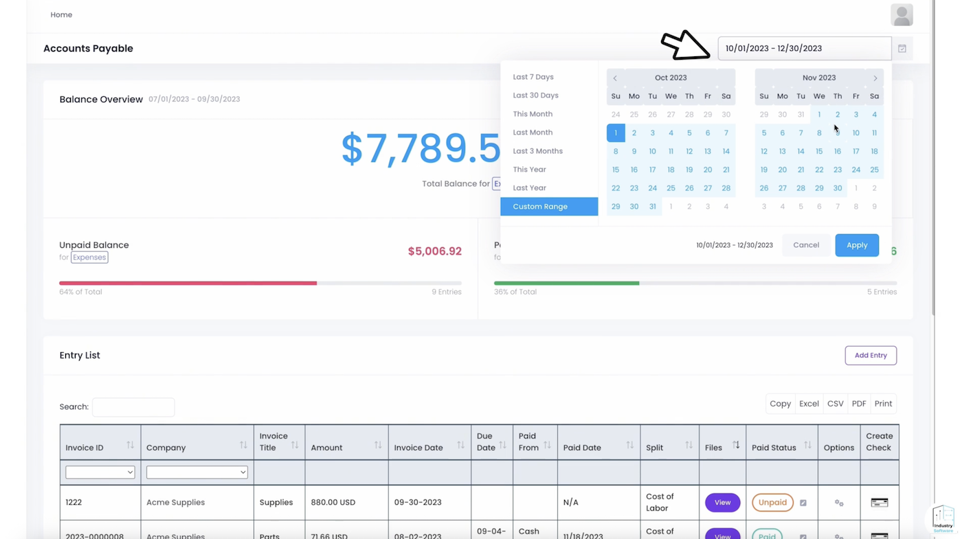 Accounts Payable Entry List