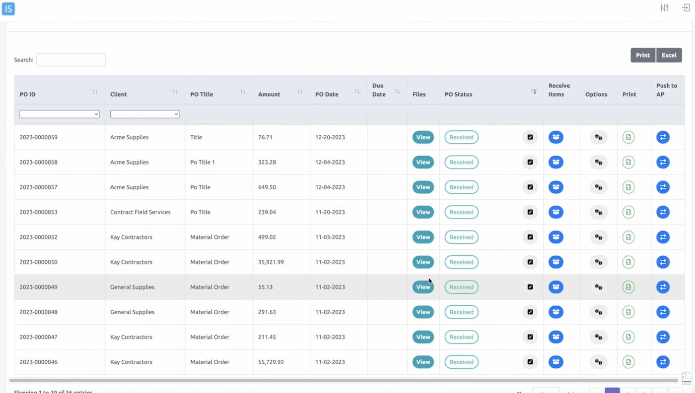 Purchase Order List Overview