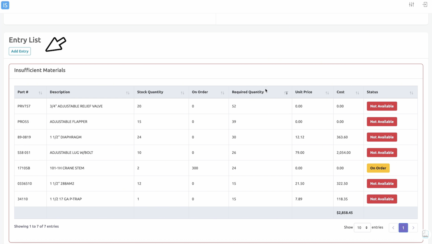 Insufficient Materials List