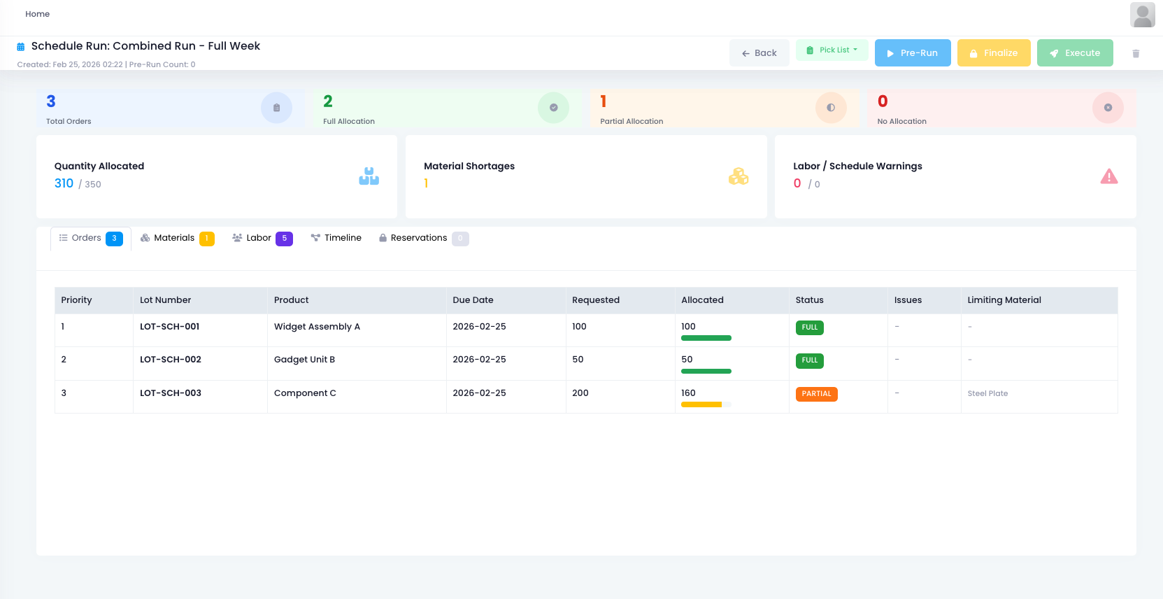 Schedule Creation Interface