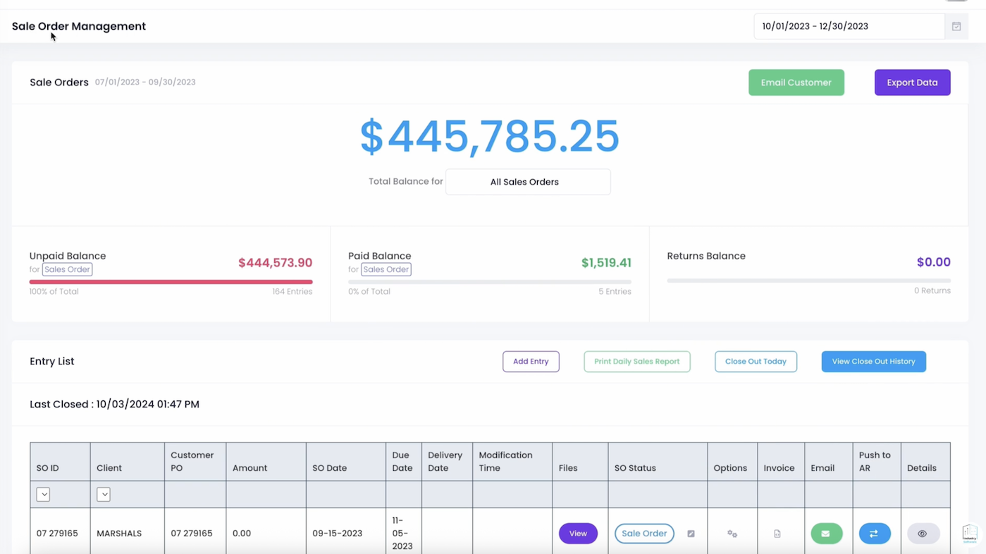 Detailed Sales Order Entry Interface